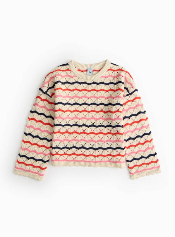 Cream Stripe Crochet Jumper 6 years